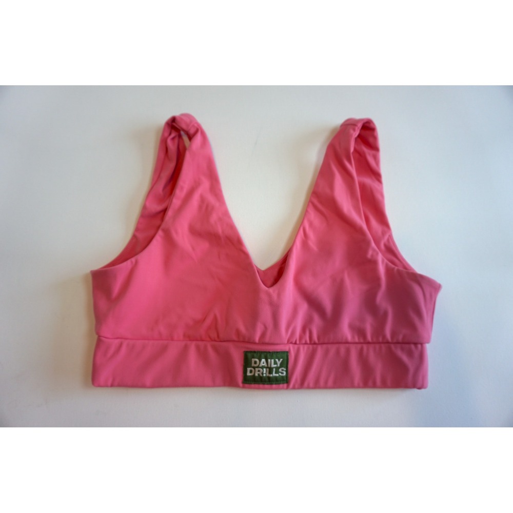 Daily Drills Womens V-Neck Sports Bra Pink Activewear Top Large